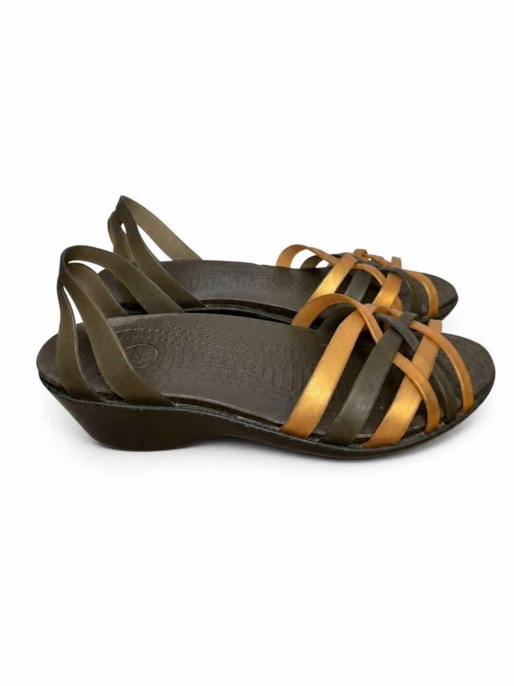 Crocs Isabella Huarache Mini Wedge Sandals Brown Bronze Size 7